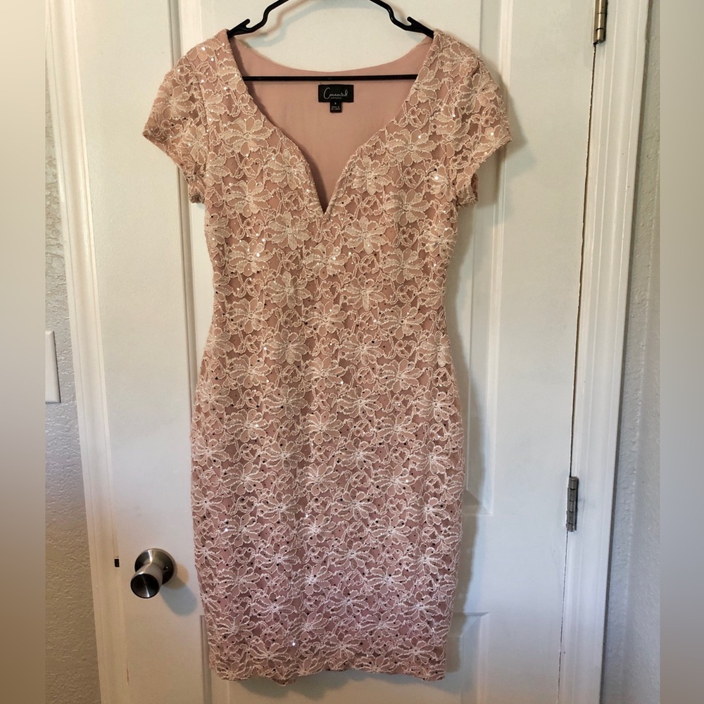 Connected Apparel Blush Pink Sequin Bodycon Dress